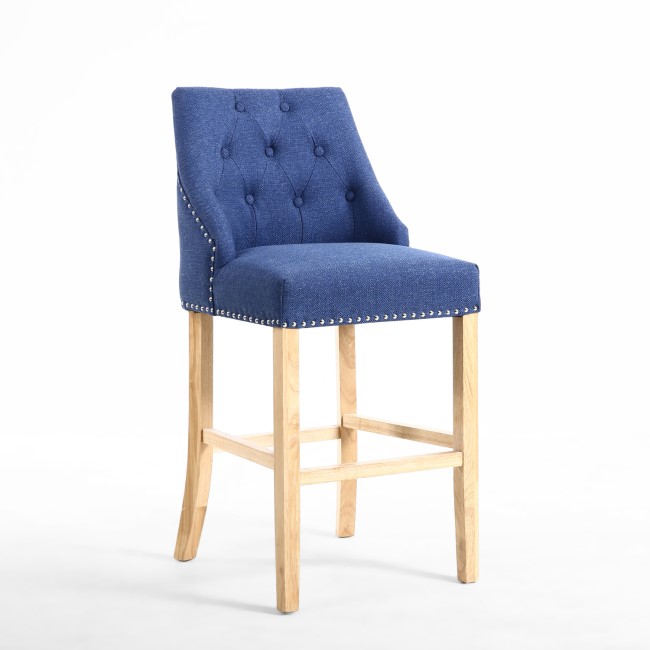 Blue Fabric Button Back Bar Stool with Stud Detail