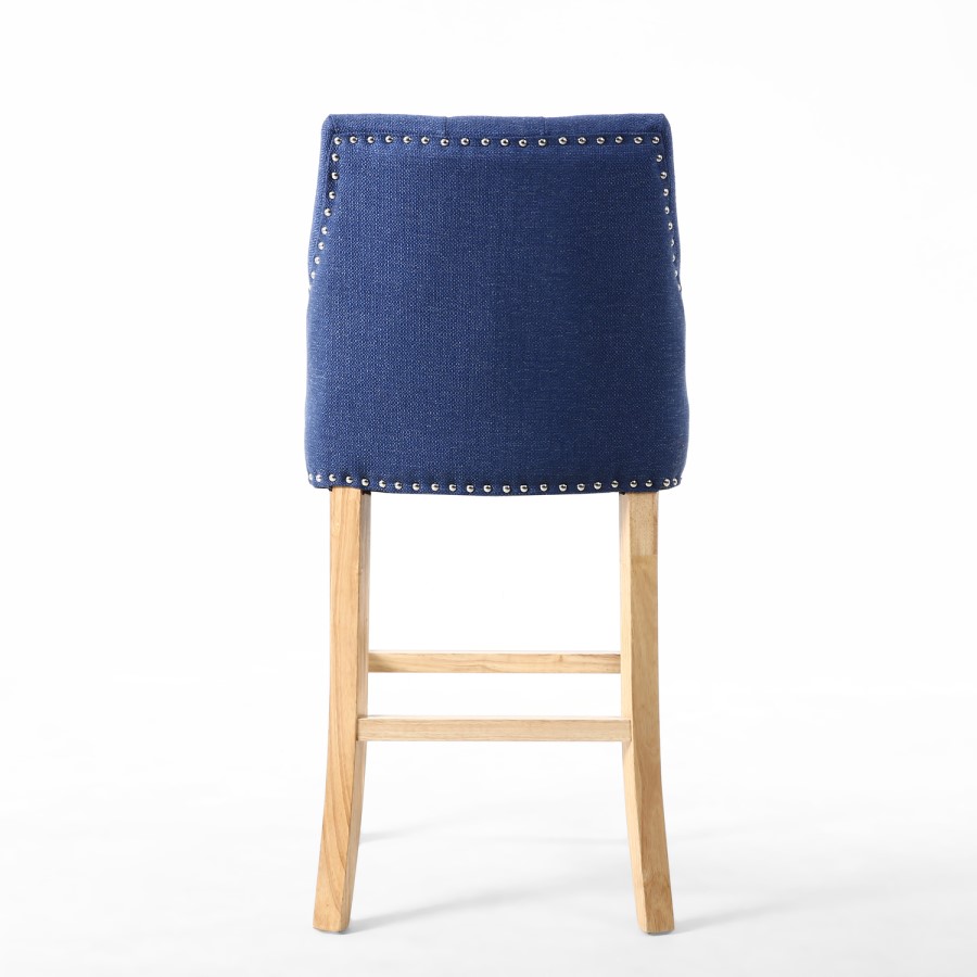 Blue Fabric Button Back Bar Stool with Stud Detail