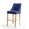 Blue Fabric Button Back Bar Stool with Stud Detail