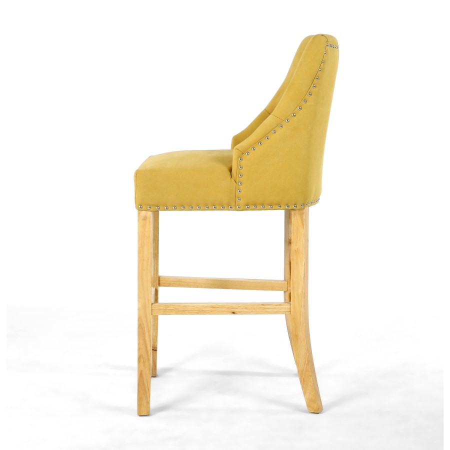 Yellow Fabric Button Back Bar Stool with Stud Detail