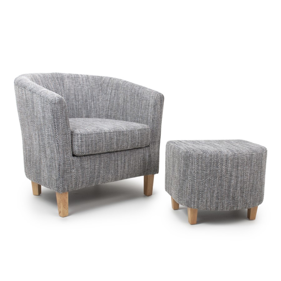 Shankar Grey Tweed Tub Chair & Stool Set