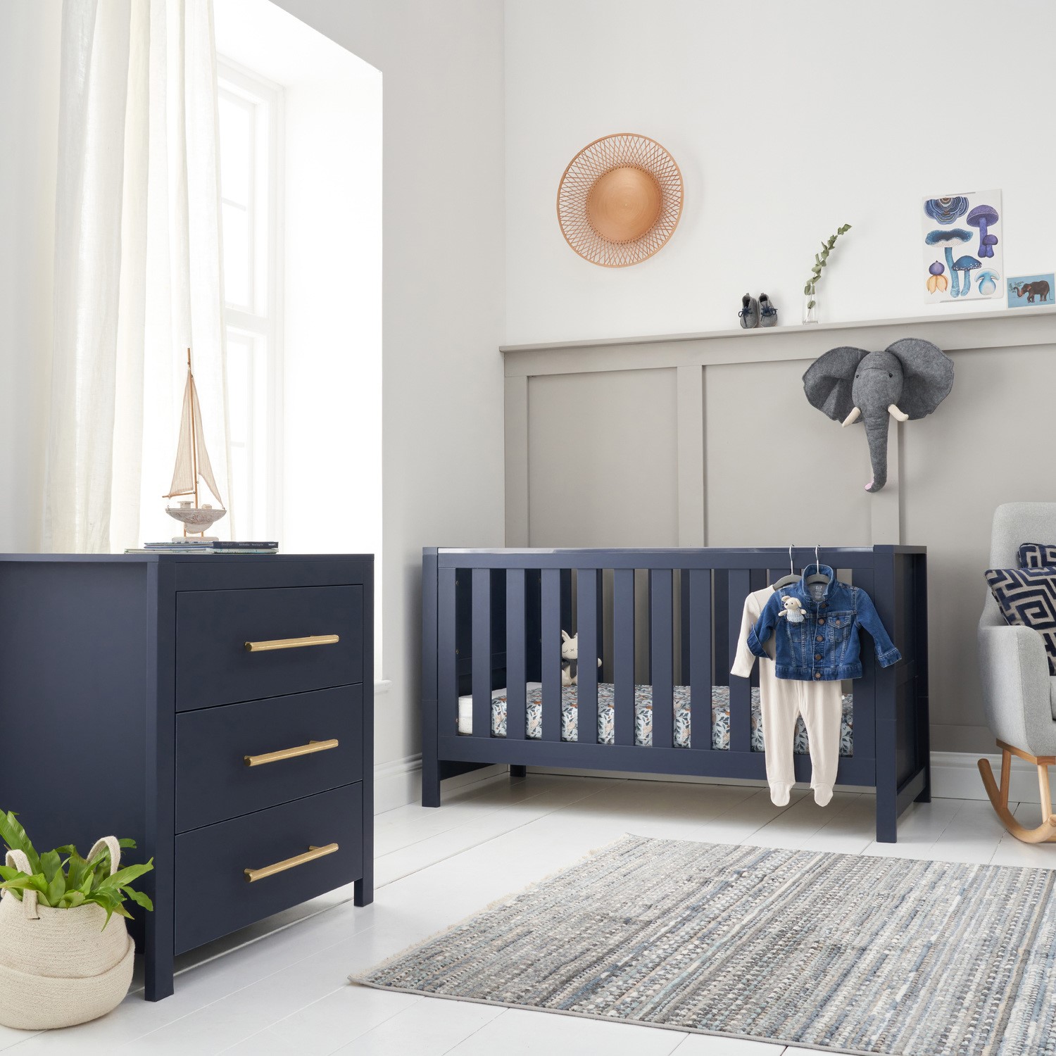 Photo of 2 piece nursery furniture set with cot bed and changing table in navy blue - tivoli - tutti bambini