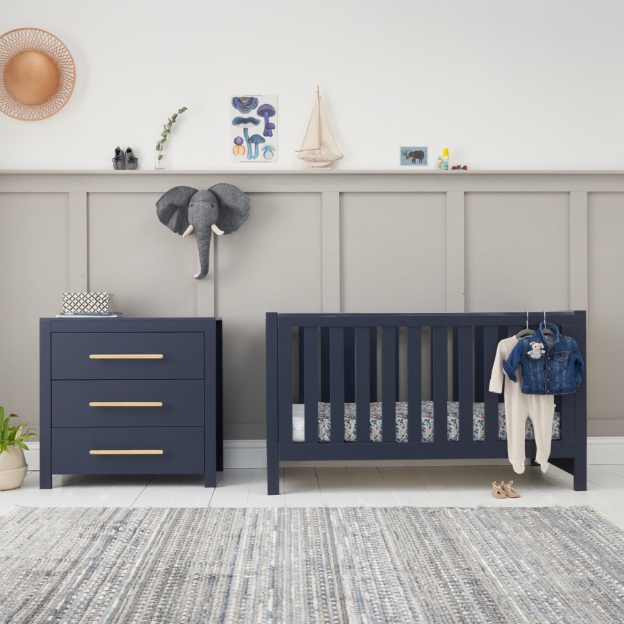 2 Piece Nursery Furniture Set with Cot Bed and Changing Table in Navy Blue - Tivoli - Tutti Bambini