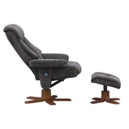 Exmouth Swivel Massage Recliner & Footstool in Charcoal Velour