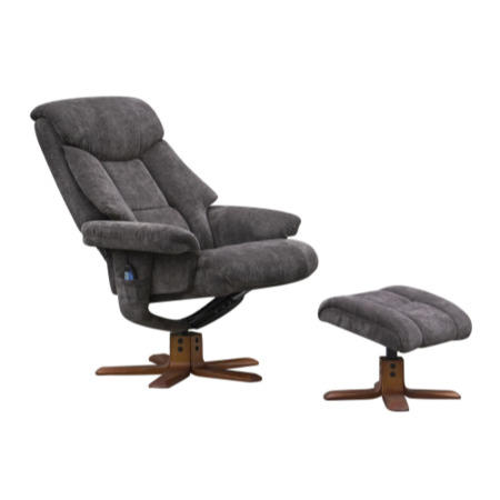 Exmouth Swivel Massage Recliner & Footstool in Charcoal Velour