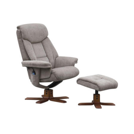 Amsterdam Swivel Massage Recliner Chair & Footstool in Mink Velour