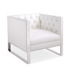 Square Armchair in White with Upholstered Button Finish