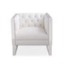 Square Armchair in White with Upholstered Button Finish