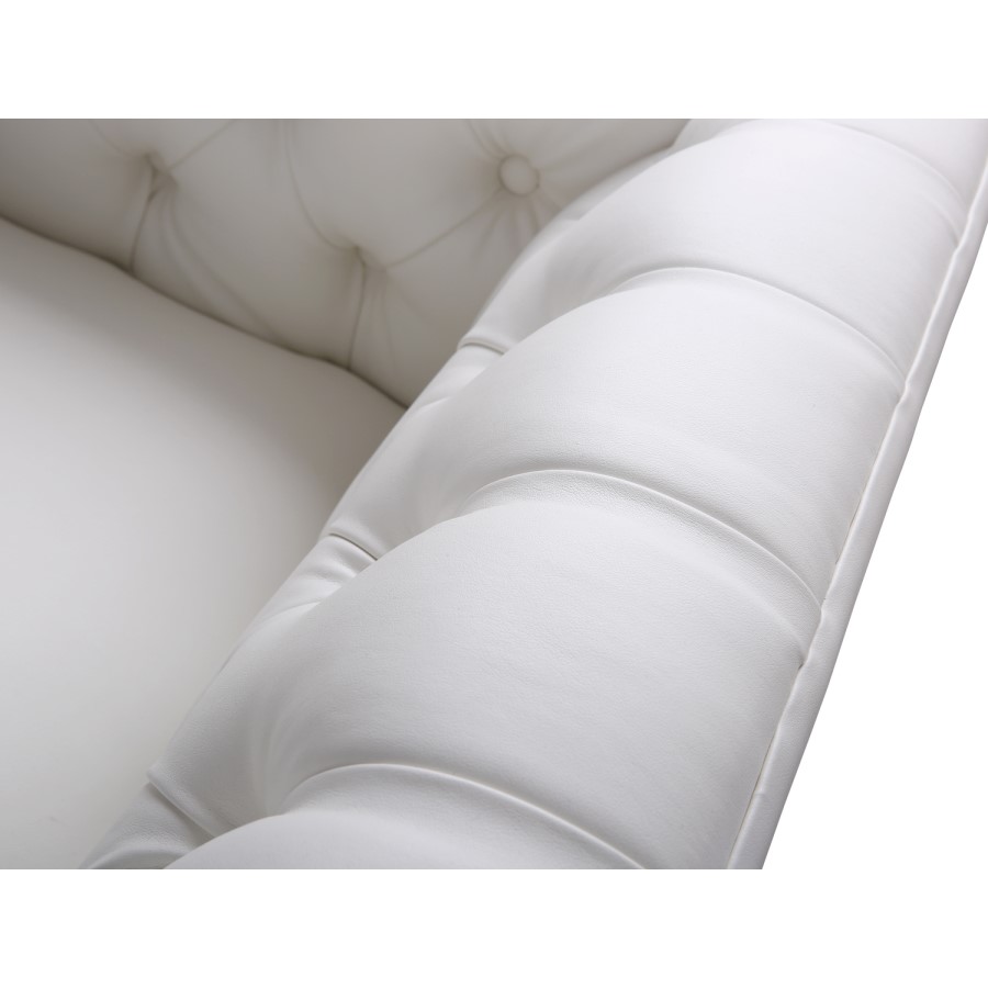 Square Armchair in White with Upholstered Button Finish