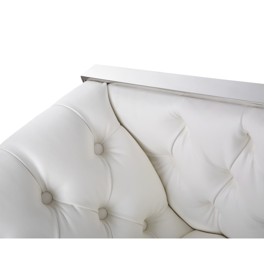 Square Armchair in White with Upholstered Button Finish