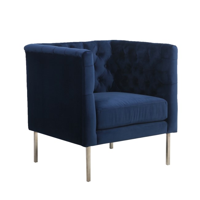 Velvet Armchair with Blue Square Button Back