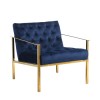 GRADE A2 - Blue Armchair with Square Back Button Finish &amp; Gold Frame 