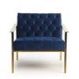 Blue Armchair with Square Back Button Finish & Gold Frame 