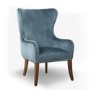 Colonial Blue Velvet Effect Armchair with Button Finish & Silver Studs
