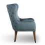 Colonial Blue Velvet Effect Armchair with Button Finish & Silver Studs