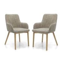 GRADE A1 - Shankar Sidcup Pair of Oatmeal Tweed Dining Chairs