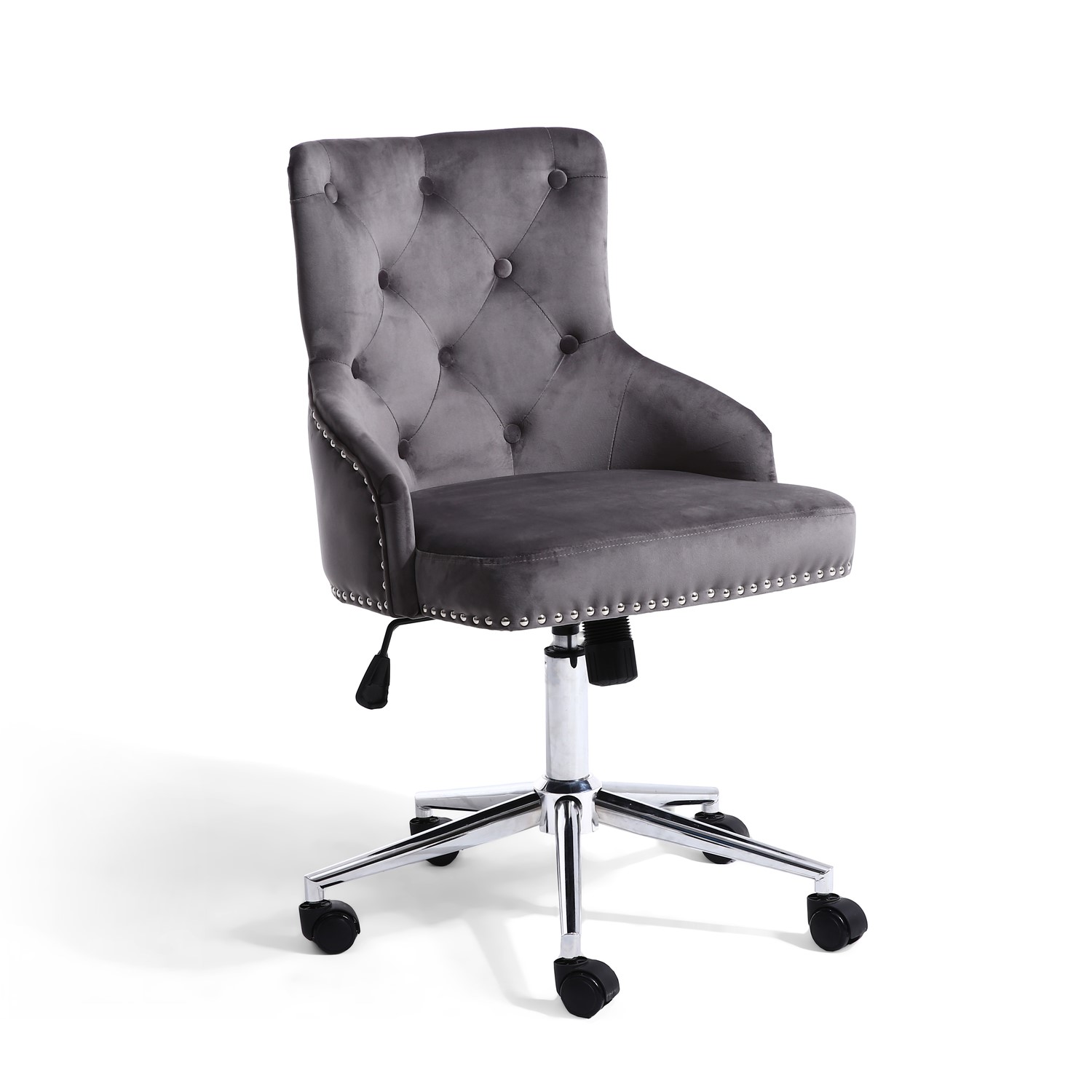 Grey Velvet Luxury Tufted Office Chair With Stud Detail Furniture123