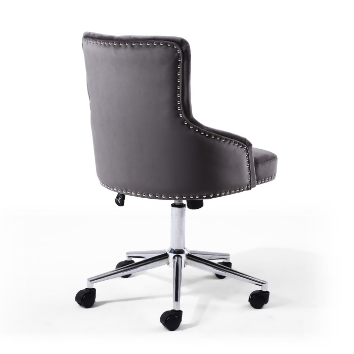 Grey Velvet Luxury Tufted Office Chair with Stud Detail | Furniture123