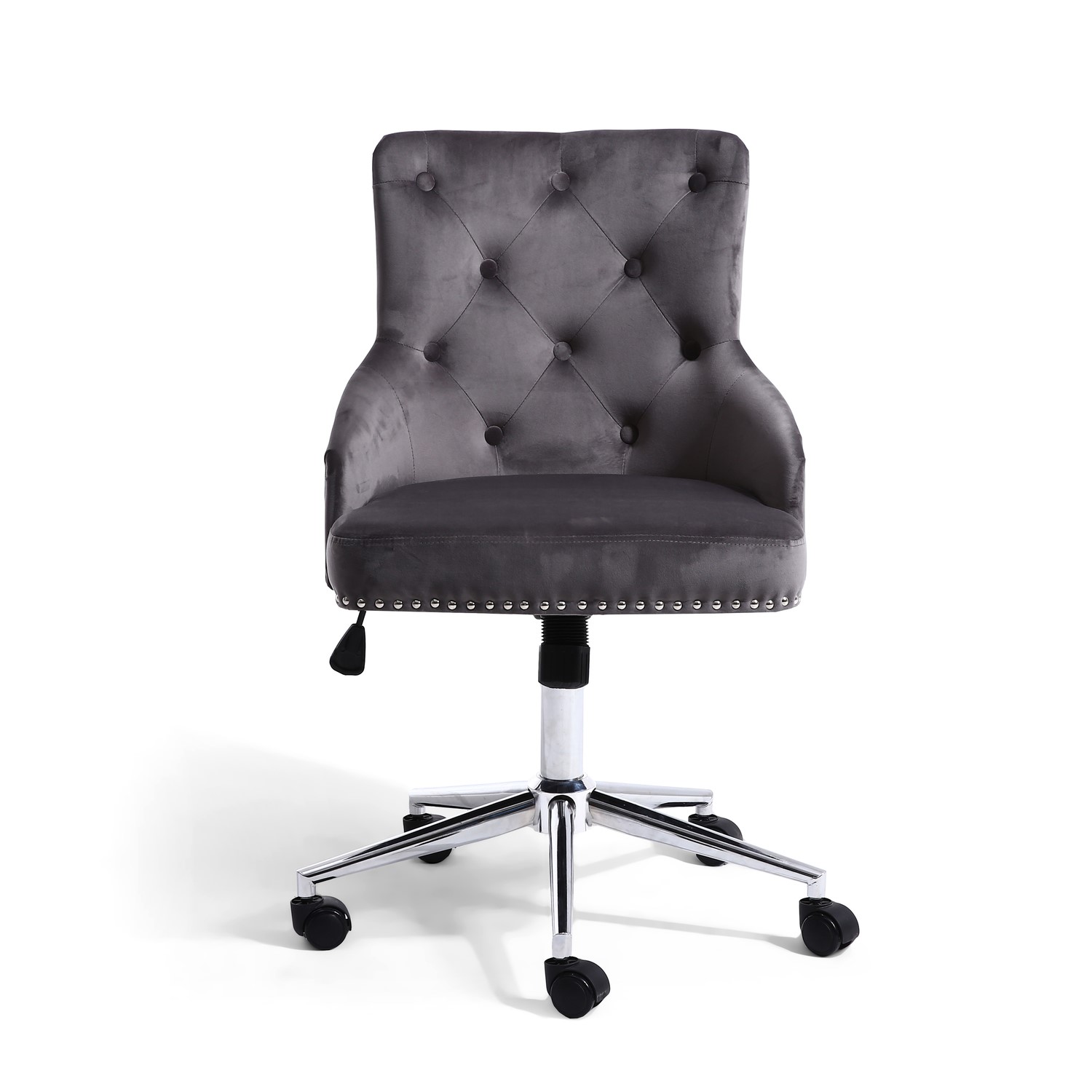 Grey Velvet Luxury Tufted Office Chair With Stud Detail Furniture123 Grey Velvet Luxury Tufted Office Chair With Stud Detail Furniture123