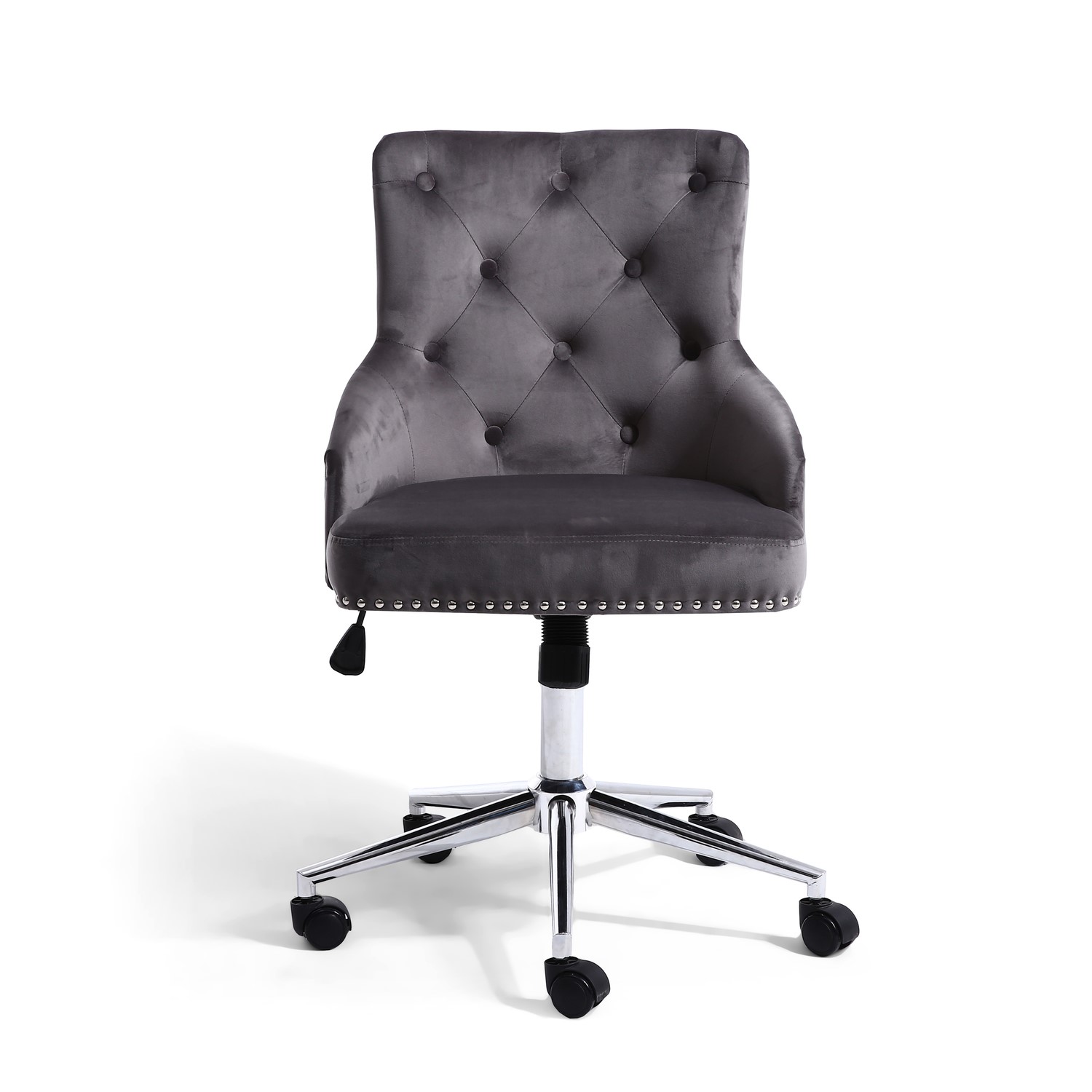 Grey Velvet Luxury Tufted Office Chair with Stud Detail - Furniture123