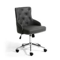 Grey Tufted Leather Effect Luxury Office Chair with Stud Detail Grey Tufted Leather Effect Luxury Office Chair with Stud Detail