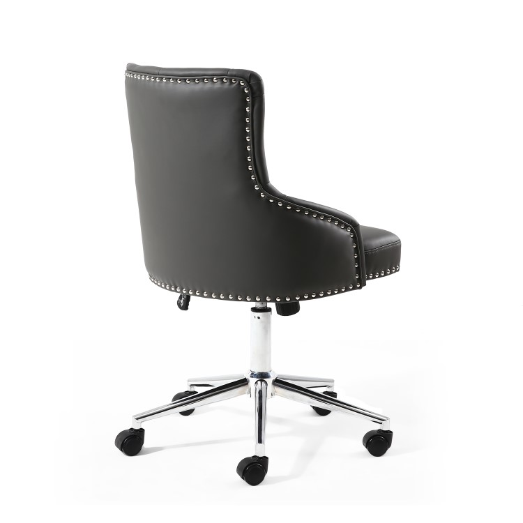 Grey Tufted Leather Effect Luxury Office Chair with Stud Detail