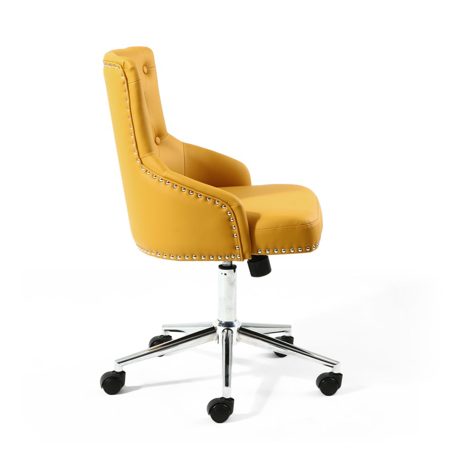 Yellow Tufted Leather Effect Luxury Office Chair with Stud Detail