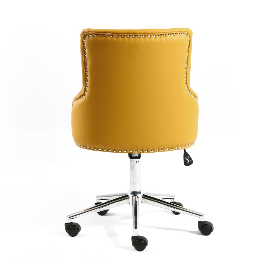 Yellow Tufted Leather Effect Luxury Office Chair with Stud Detail
