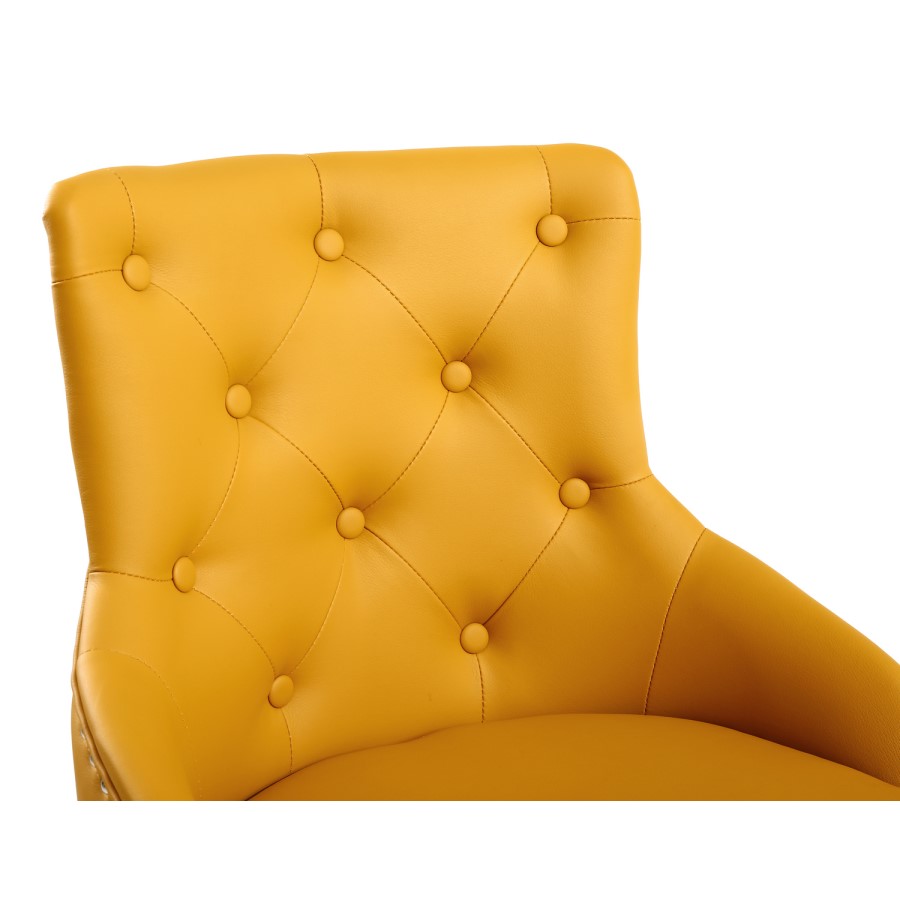 Yellow Tufted Leather Effect Luxury Office Chair with Stud Detail