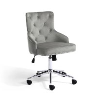 Silver Grey Velvet Luxury Office Chair with Silver Studs