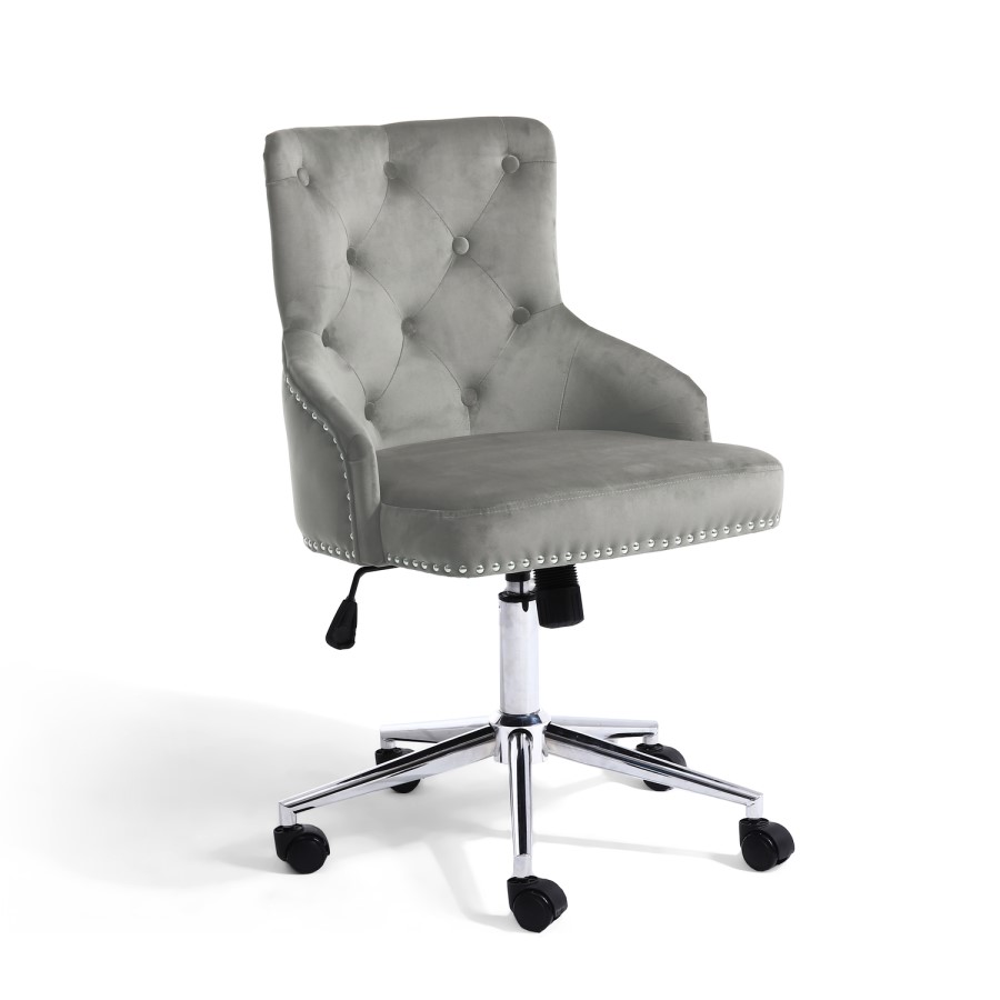 GRADE A2 - Silver Grey Velvet Luxury Office Chair with Silver Studs