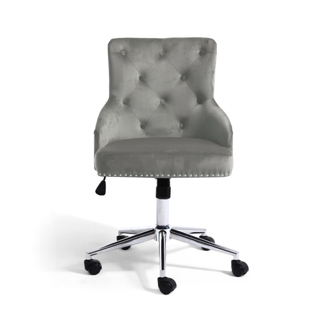 Silver Grey Velvet Luxury Office Chair with Silver Studs