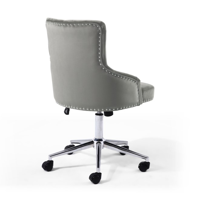 Silver Grey Velvet Luxury Office Chair with Silver Studs