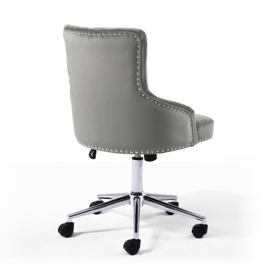 GRADE A2 - Silver Grey Velvet Luxury Office Chair with Silver Studs