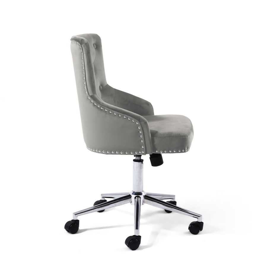 GRADE A2 - Silver Grey Velvet Luxury Office Chair with Silver Studs