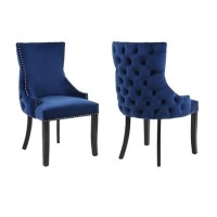 Set of 2 Blue Velvet Dining Chairs with Black Legs - Winslow