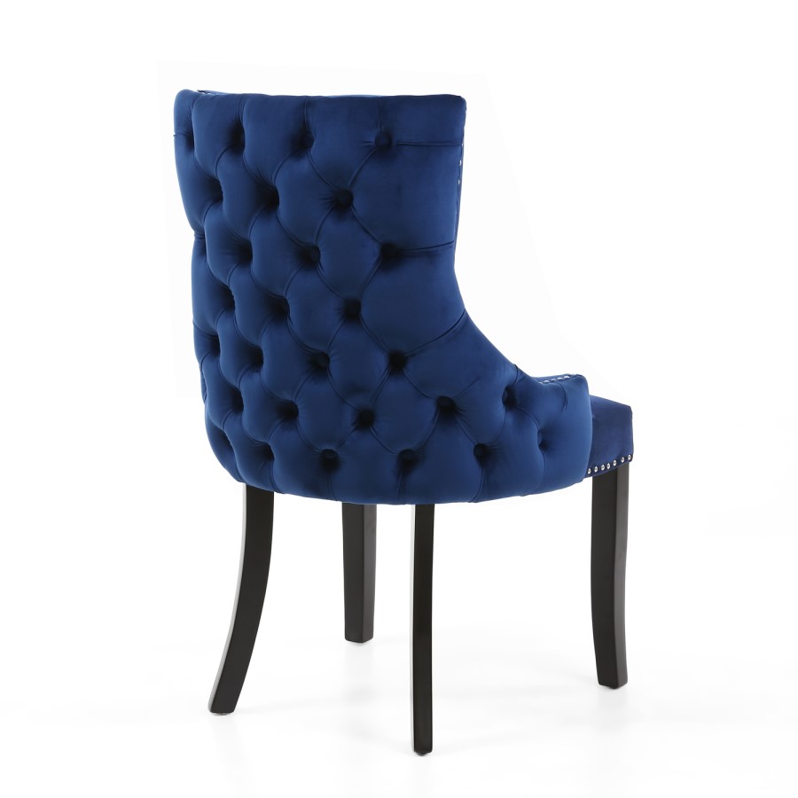 Set of 2 Blue Velvet Dining Chairs with Black Legs - Winslow