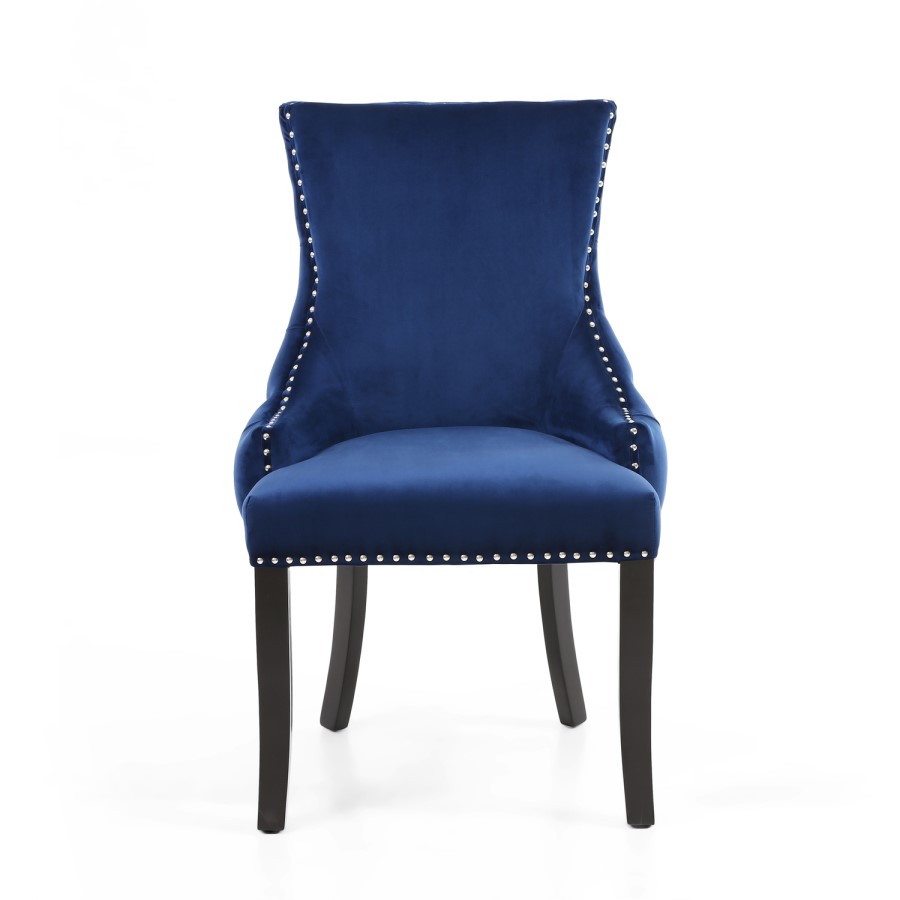 Set of 2 Blue Velvet Dining Chairs with Black Legs - Winslow