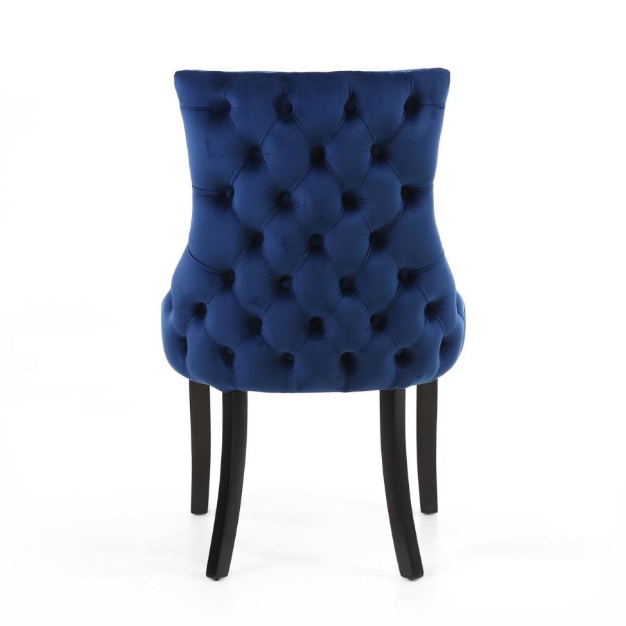 Set of 2 Blue Velvet Dining Chairs with Black Legs - Winslow