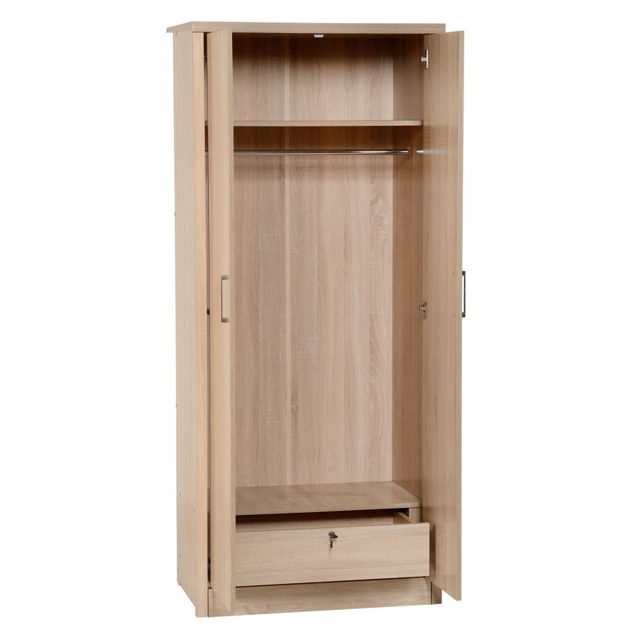 Oak Effect 2 Door Double Wardrobe - Lisbon Seconique
