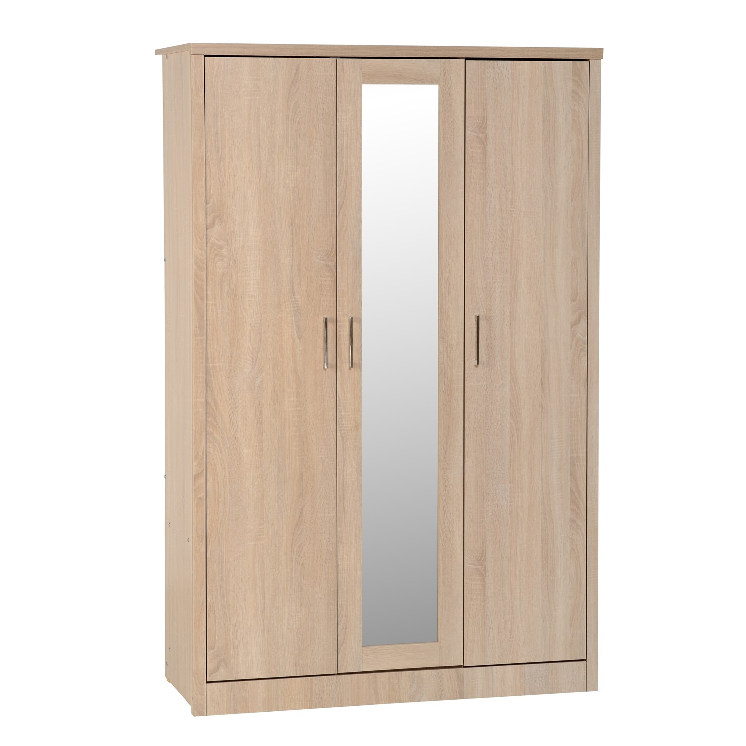 Seconique Lisbon Light Oak Effect 3 Door 1 Mirror Triple Wardrobe