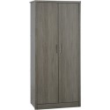 100-101-057 Black Rustic Oak 2 Door Double Wardrobe - Lisbon - Seconique