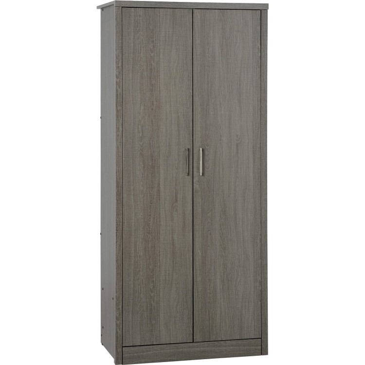 Black Rustic Oak 2 Door Double Wardrobe - Lisbon - Seconique