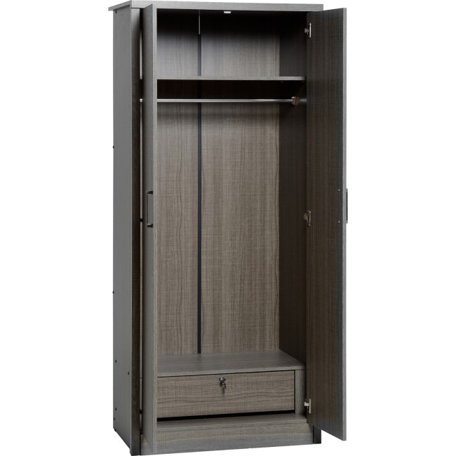 Black Rustic Oak 2 Door Double Wardrobe - Lisbon - Seconique