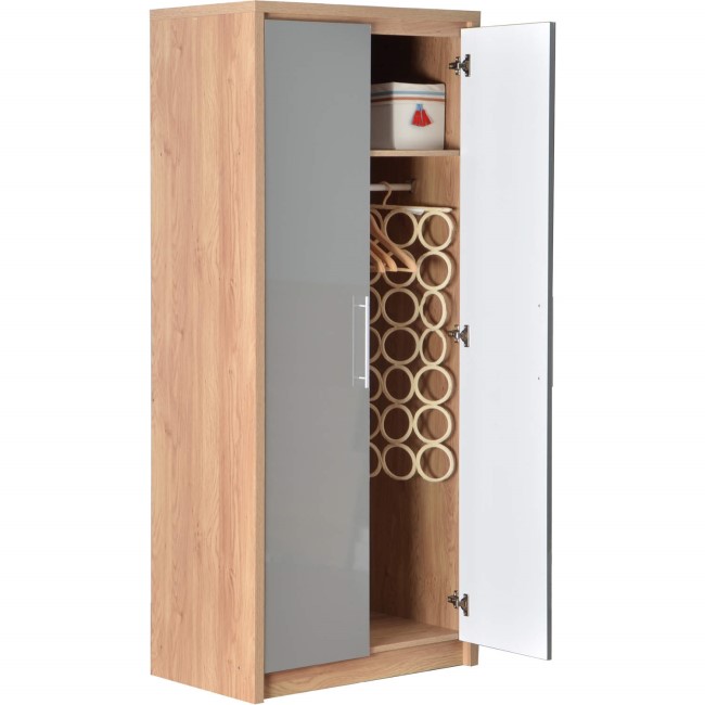 Seconique 100-101-062 Seconique Seville 2 Door Wardrobe in Light Oak Veneer/Grey High Gloss