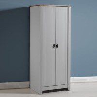 Grey and Oak Painted 2 Door Double Wardrobe - Ludlow - Seconique
