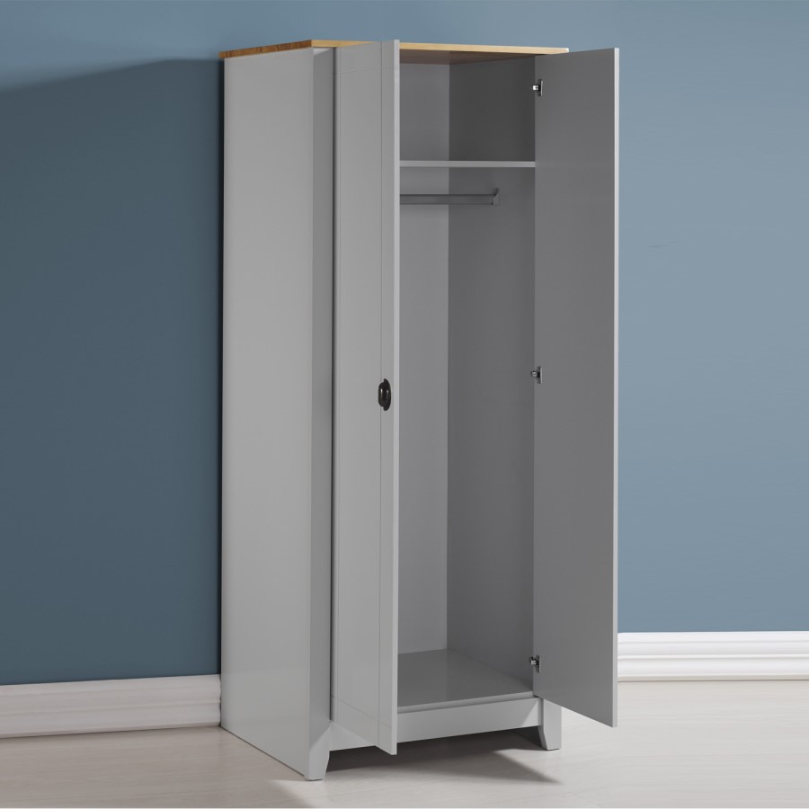 Grey and Oak Painted 2 Door Double Wardrobe - Ludlow - Seconique