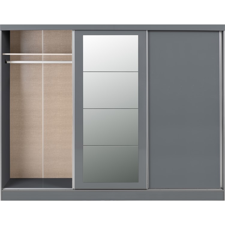 Nevada Grey Gloss 3 Door Sliding Wardrobe-Seconique