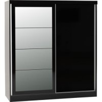Nevada Black Gloss 2 Door Sliding Wardrobe-Seconique Nevada Black Gloss 2 Door Sliding Wardrobe-Seconique