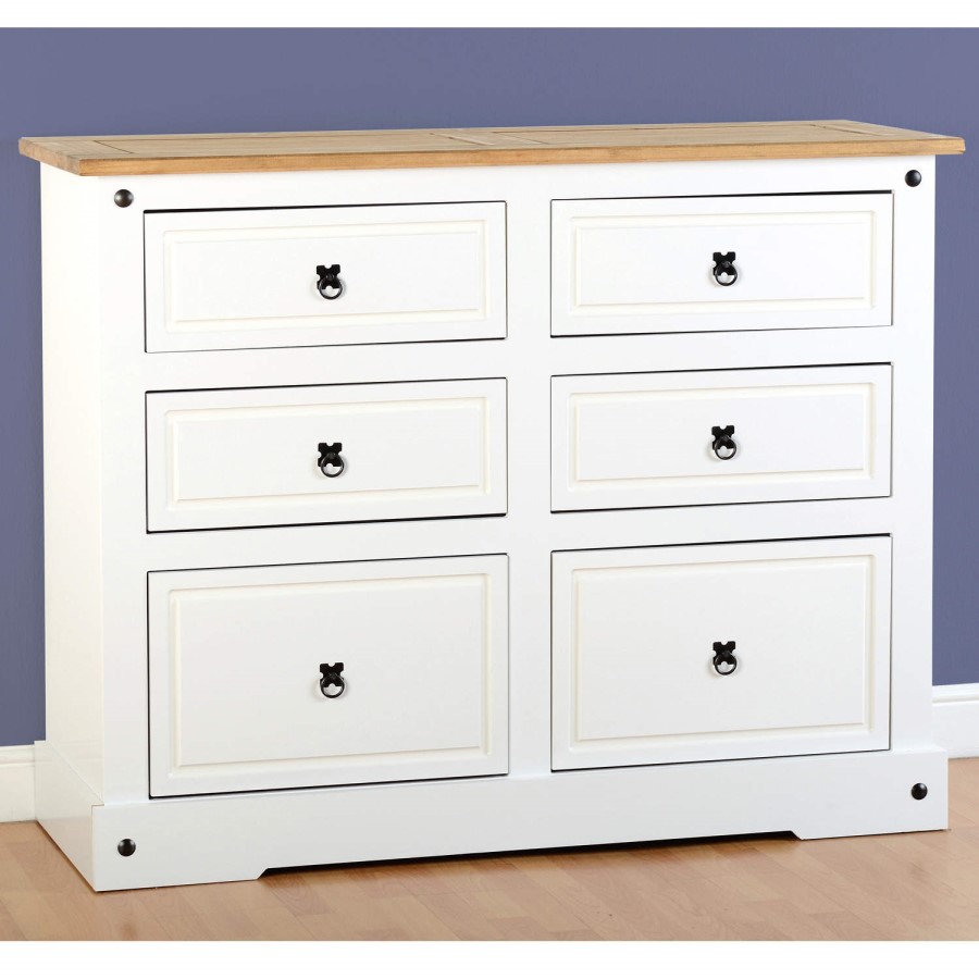 GRADE A3 - Seconique Corona White 6 Drawer Chest of Drawers